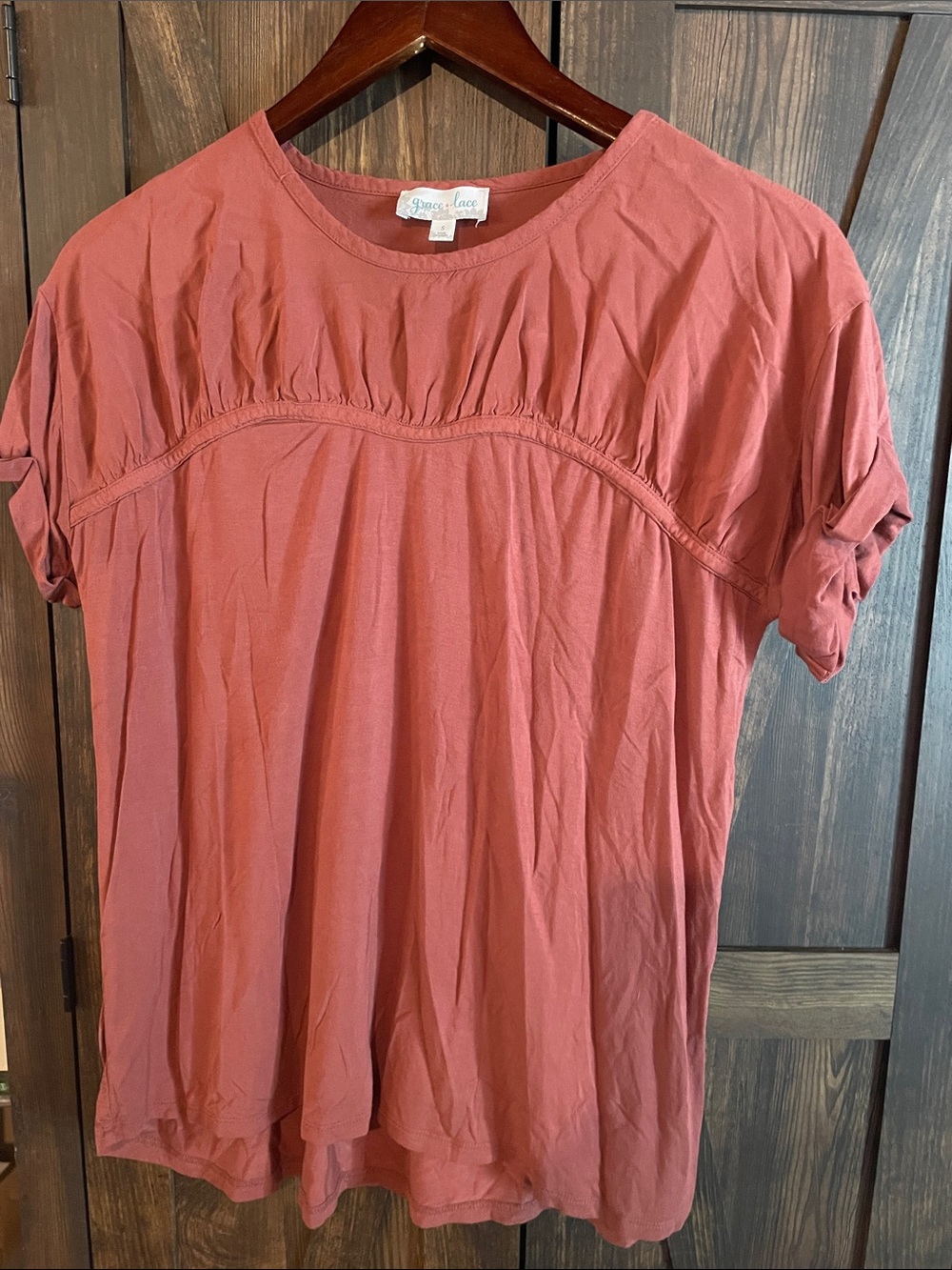 Grace & Lace Rose Short Sleeve Gathered Yoke Top